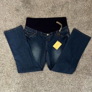 Hybrid & Company Women's Dark Blue Boot Cut Maternity Jeans